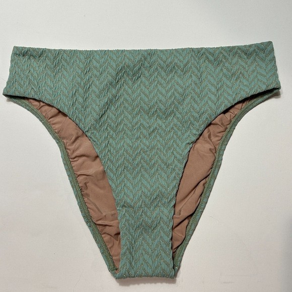 PilyQ Aquarius Hillary High Waist Teeny Green Swimwear Bikini Bottom Size M NWT - Picture 3 of 10